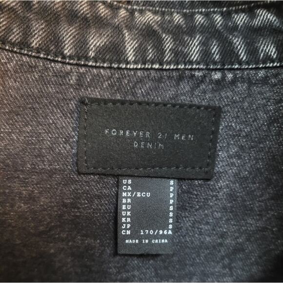 Y2K Grunge Black Acid Wash Denim Jean Shacket Forever 21 Men S Like New - Picture 6 of 7
